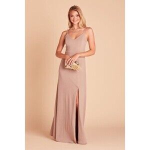 BIRDY GREY Jay Dress Crepe Taupe Stretch V-Neck Spaghetti strap Size M NWT